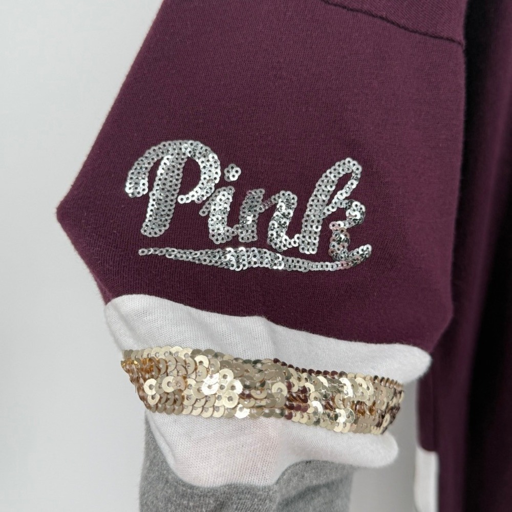 PINK Victoria's Secret Sequins V‎ Neck Long Sleeve Sweatshirt Burgundy XS - Picture 16 of 16